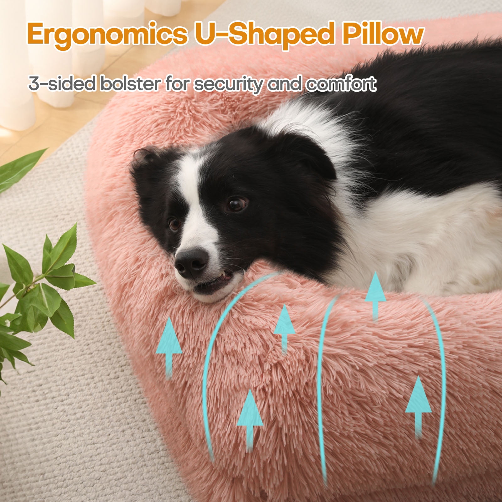 Sennaux Calming Dog Bed for Cats Puppy, Cozy Soft Plush Pet Bed Washable,S,Pink