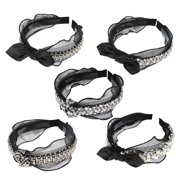 HONMEET Black Handmade Knit Hair Hoop with Bowknot and Rhinestone for Decorative Use