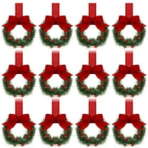 LAMIRO 12 Pcs Christmas Kitchen Cabinet Wreaths with Ribbon 5.12 Inch Mini Christmas Wreath Small Kitchen Wreath Greenery Wreath for Window Door (Red Classic Style)