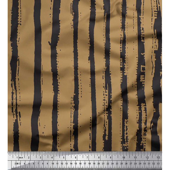 Soimoi Brown Rayon Crepe Fabric Line Geometric Print Fabric by Yard 46 Inch Wide