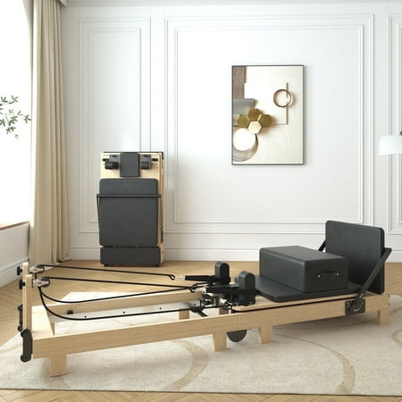 Syedee Pilates Reformer Machine, Wood Pilates Machine Bed Yoga Exercise Strength Training Equipment for Home Workout
