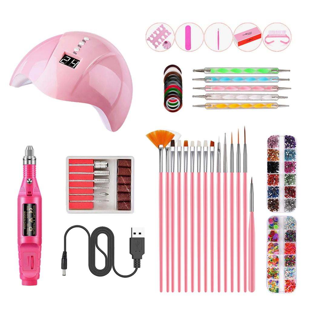 EHJRE 12 Pieces UV Gel Nail Dryer Curing Lamp Polisher Painting Brushes Nail File Bits