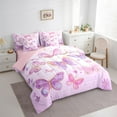 thumbnail image 3 of Homewish Dreamy Butterfly Twin Bedding Sets 7-Piece for Kids Girls, Chic Floral Flower Bedding Comforter Set, Cute Purple Pink White Sheet Sets, Super Cozy Room Decor, 3 of 8