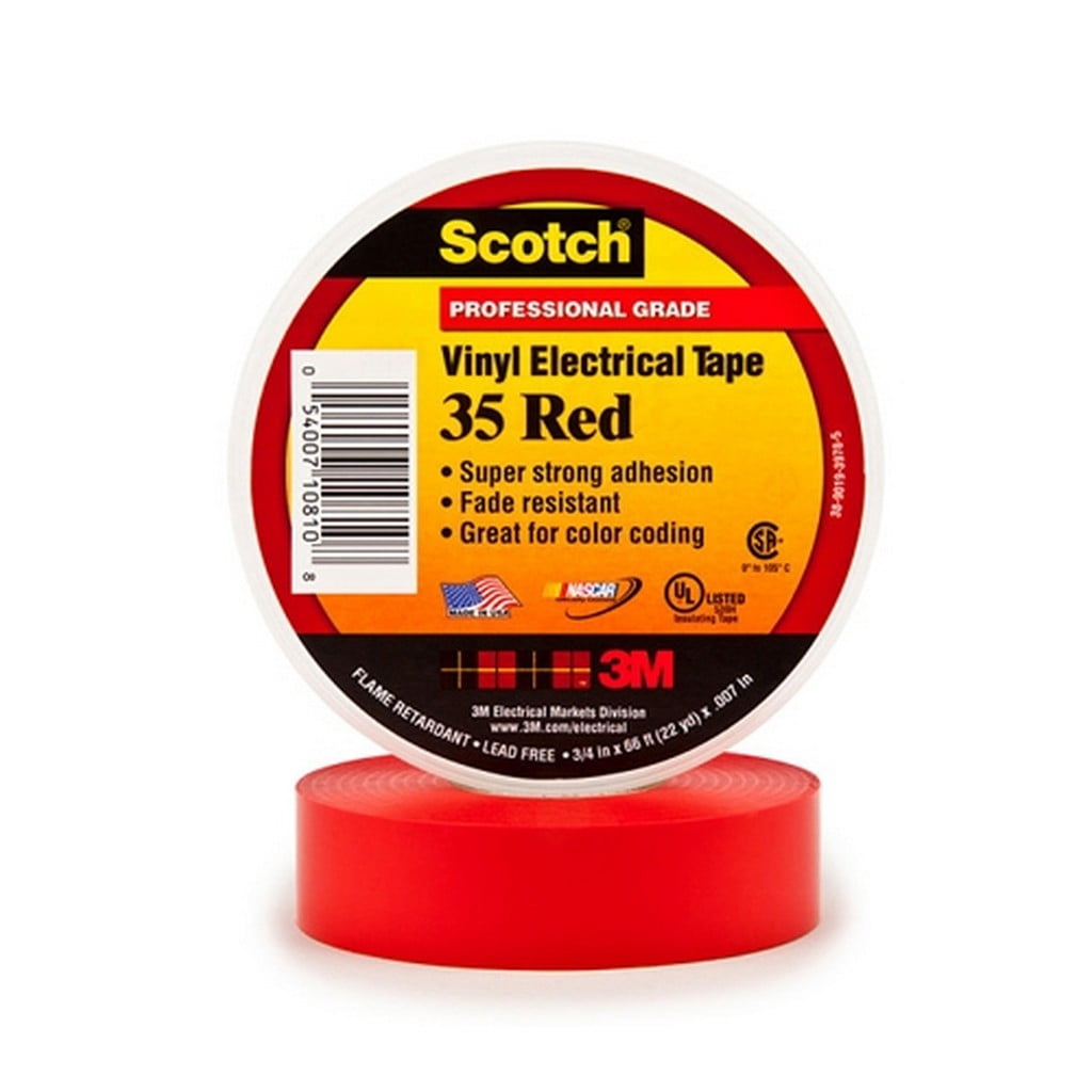 3M 35 Electrical Tape Red 3/4" X 66' Roll (100 Roll/Case)