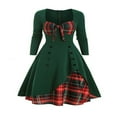 thumbnail image 1 of CNKOO Women‘s Spring Autumn Patchwork Dress Long Sleeve Square Neck Plaid Zipper A-Line Dress, 1 of 5
