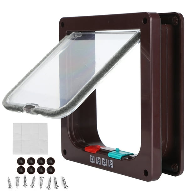 Puerta abatible de seguridad con cerradura para gatos, puerta abatible de plástico para mascotas pequeñas, suministros para mascotas para el hogar, marrón L