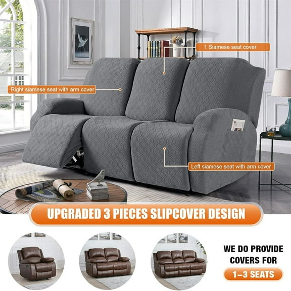 Recliner Cover, 3-Pieces Stretch Reclining Couch Covers with Pockets Reclining Sofa Slipcovers 3 Seater Soft Washable Furniture Protector for Dogs Cats