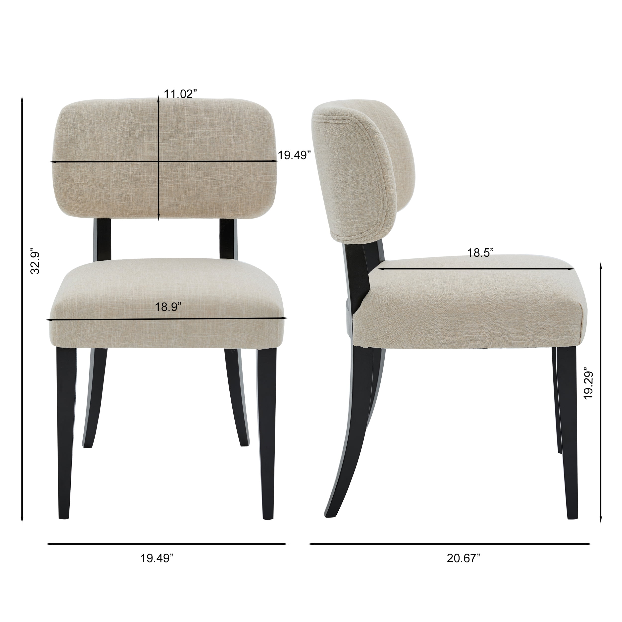Wooden Dining Chairs Set of 2 with Fabric Upholstered Seat, Modern Farmhouse Dinner Chair for Kitchen and Dining Room, Dark Grey