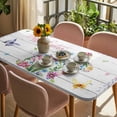 thumbnail image 3 of Easter Bunny Table Cloths for 3 Foot Rectangle Tables, Spring Flower Daisy Tulips Farmhouse Wood Plank Patio Waterproof Elastic Fitted Tablecloths, Washable Rectangular Table Cover for Camping, 3 of 8