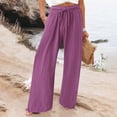 thumbnail image 2 of LWavelet Women's Drawstring Waist Linen Blend Wide Leg Pants with Ankle Ties for Casual & Summer Outfits Purple 2XL, 2 of 7