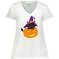 thumbnail image 3 of Inktastic Black Cat, Pumpkin, Cat With Witch Hat, Halloween Women's Plus Size V-Neck T-Shirt, 3 of 5