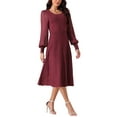 thumbnail image 4 of Vestido de manga larga de malla con volantes para mujer INSPIRE CHIC, cuello redondo, plisado, tejido de punto midi, vestidos de suéter casuales, 4 of 5