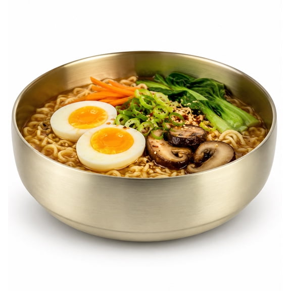 Stainless Steel Ramen Bowl, 8.3 x 2.9 in Thermal Insulated Korean Noodle Bowl, Double Layer Design, Anti-Scald, Rust-Proof, Easy Clean for Cooking, Serving, Dining, Gold