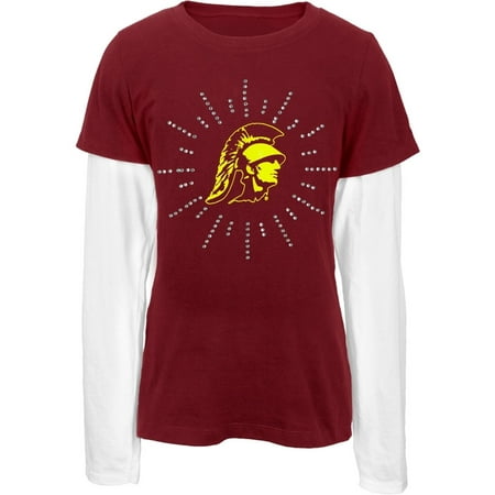 Usc Trojans Mini Football - USC Trojans - Rhinestone Ray Logo Girls Youth 2fer Long Sleeve T-Shirt