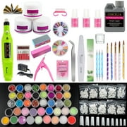 Imeshbean Acrylic Nail Art Tool Drill File DIY Decor Kit, Powder Glitter Sticker, Pump, Brush Manicure Tools Set, Pink