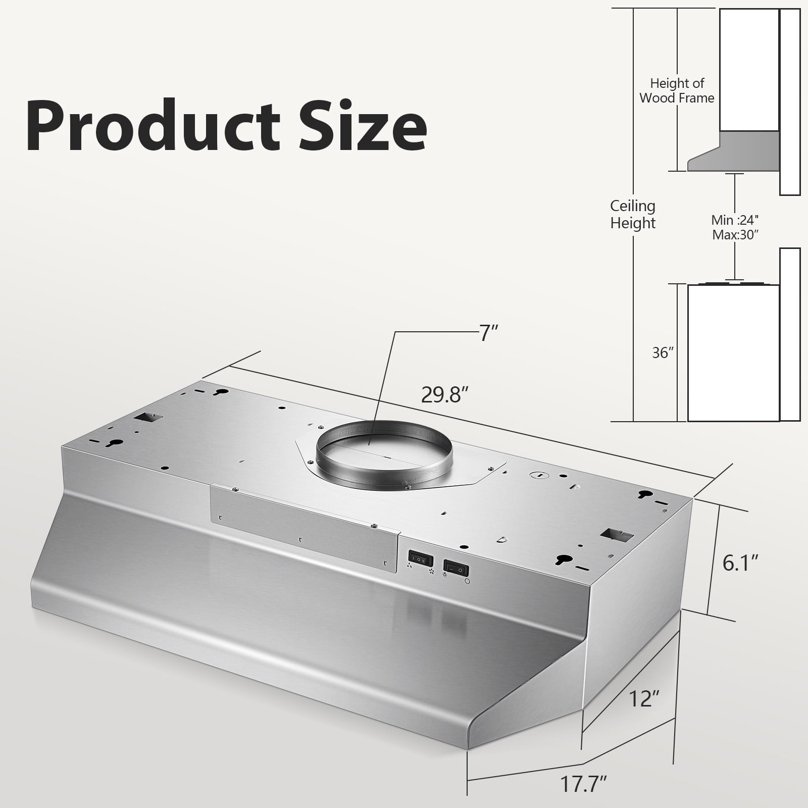JOEAONZ 30 inch 400 CFM Under Cabinet Range Hood, Brushed Stainless Steel