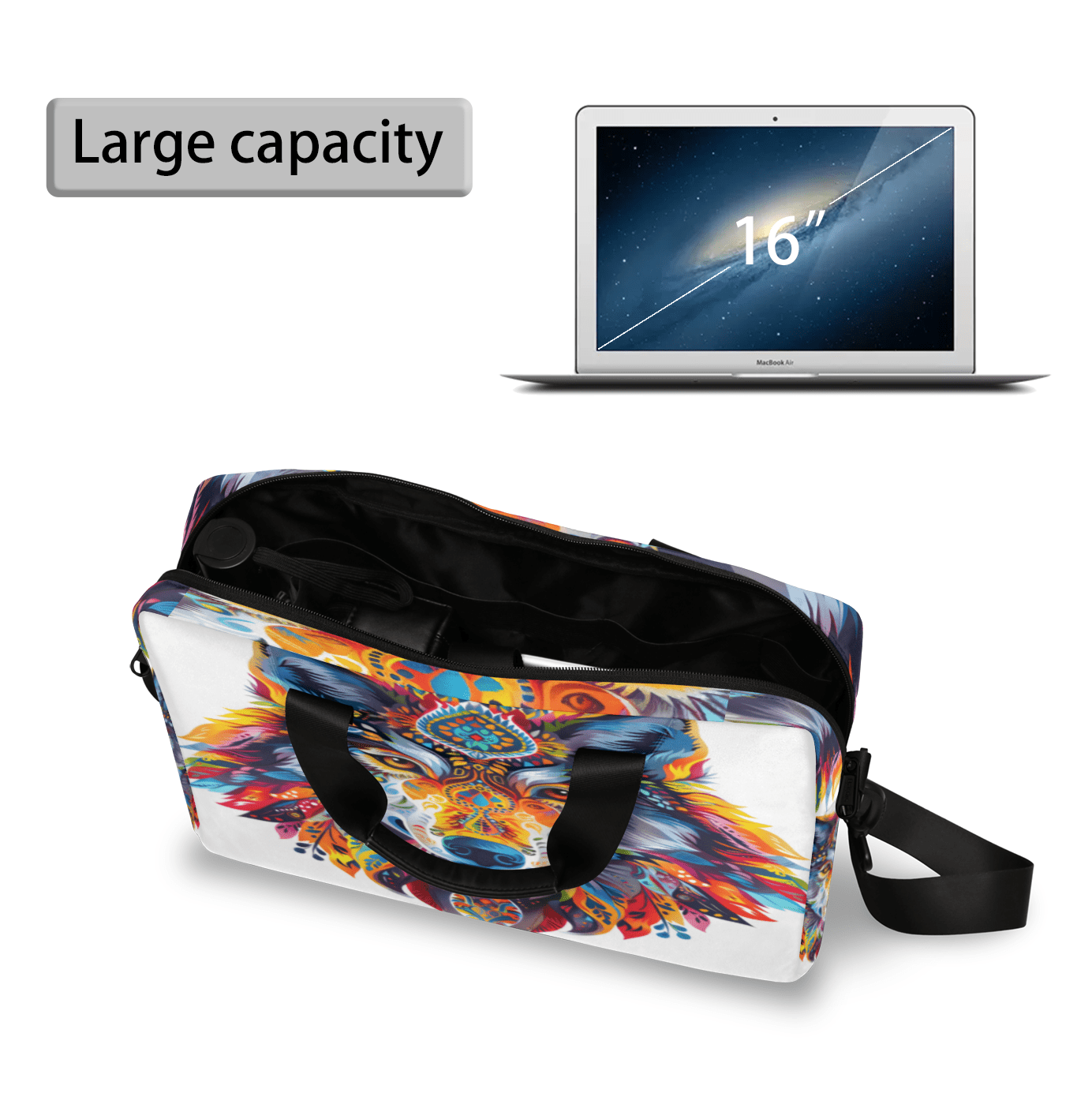 Herdesigns Wolf Laptop Bag for Women Men, Computer Case Briefcase Messenger Bags, 15-15.6 inch Laptop Sleeve Shoulder Bag