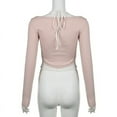 thumbnail image 6 of Y2K Lace Patchwork Contrast Color Cropped Top Pink Korean Style Slim-fit Knitted Tops Coquette Aesthetic Long Sleeve Tops, 6 of 6