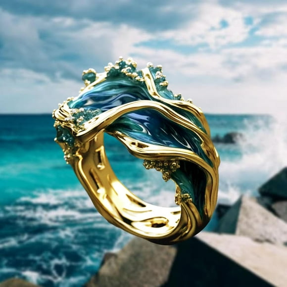 Anillo de resina ajustable, banda abierta, tema oceánico, con aleación, diámetro interior de 2 cm, joyería para mujeres, niñas