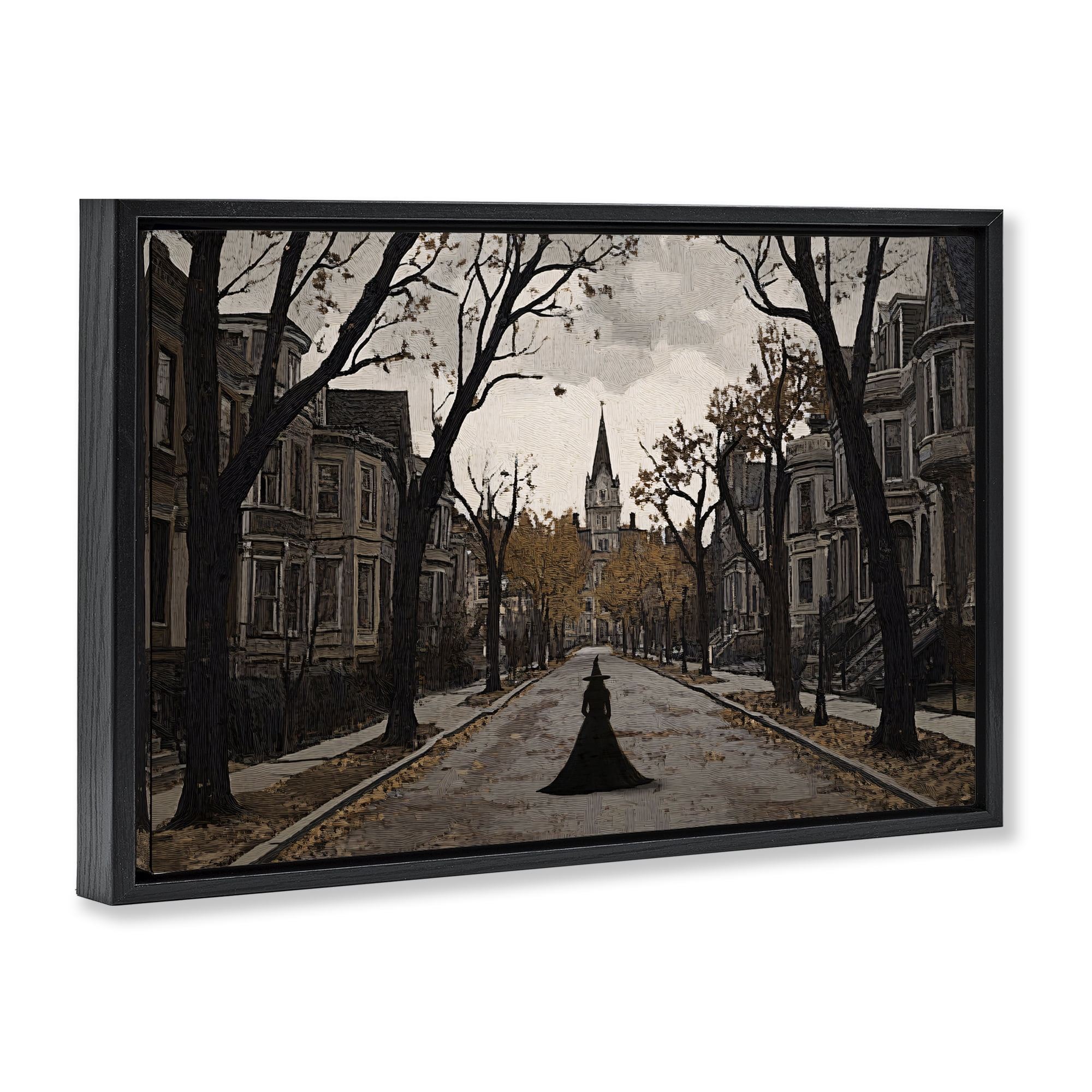 Stupell Industries Witch Strolling Town Streets Black Framed Floater Canvas Wall Art, design by Jacky Ngan