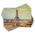 thumbnail image 1 of Ambesonne Eiffel Tower Place Mats Set of 4, Paris Cityscape, Standard Size, Almond Green Yellow, 1 of 6