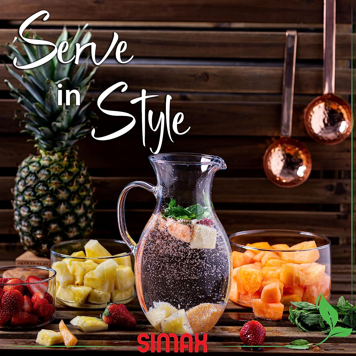 Simax Small Glass Pitcher with Spout Drink Pitcher for Sangria, Juice & Beverages, 1 Quart