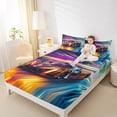 thumbnail image 4 of Manfei Racing Car Twin Sheet Sets,Speed Sport Twin Fitted Sheet,Purple Orange Blue Flat Sheet For Boys Teens,Super Cozy Room Decor,3-Piece, 4 of 7