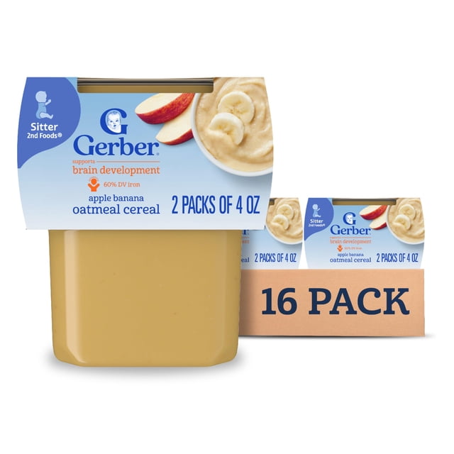 Alimento para Bebé Gerber Etapa 2 Avena con Manzana y Banana, Paquete de 16