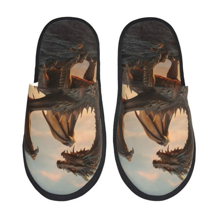 

Honeii Sky Sunset Bronze Dragon print Slippers Memory Foam House Bedroom Slippers for Women and Men Fuzzy Plush Comfy Faux Fur Lined Slide Shoes-Large