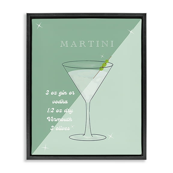 Stupell Industries Modern Martini Recipe Food & Beverage Painting Black Floater Framed Canvas Art Print Wall Art, 17 x 21