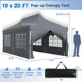 thumbnail image 3 of Gymax 10 x 20 FT Canopy w/ 6 Detachable Sidewalls Carrying Bag UPF50+ Sun Protection Gray, 3 of 10