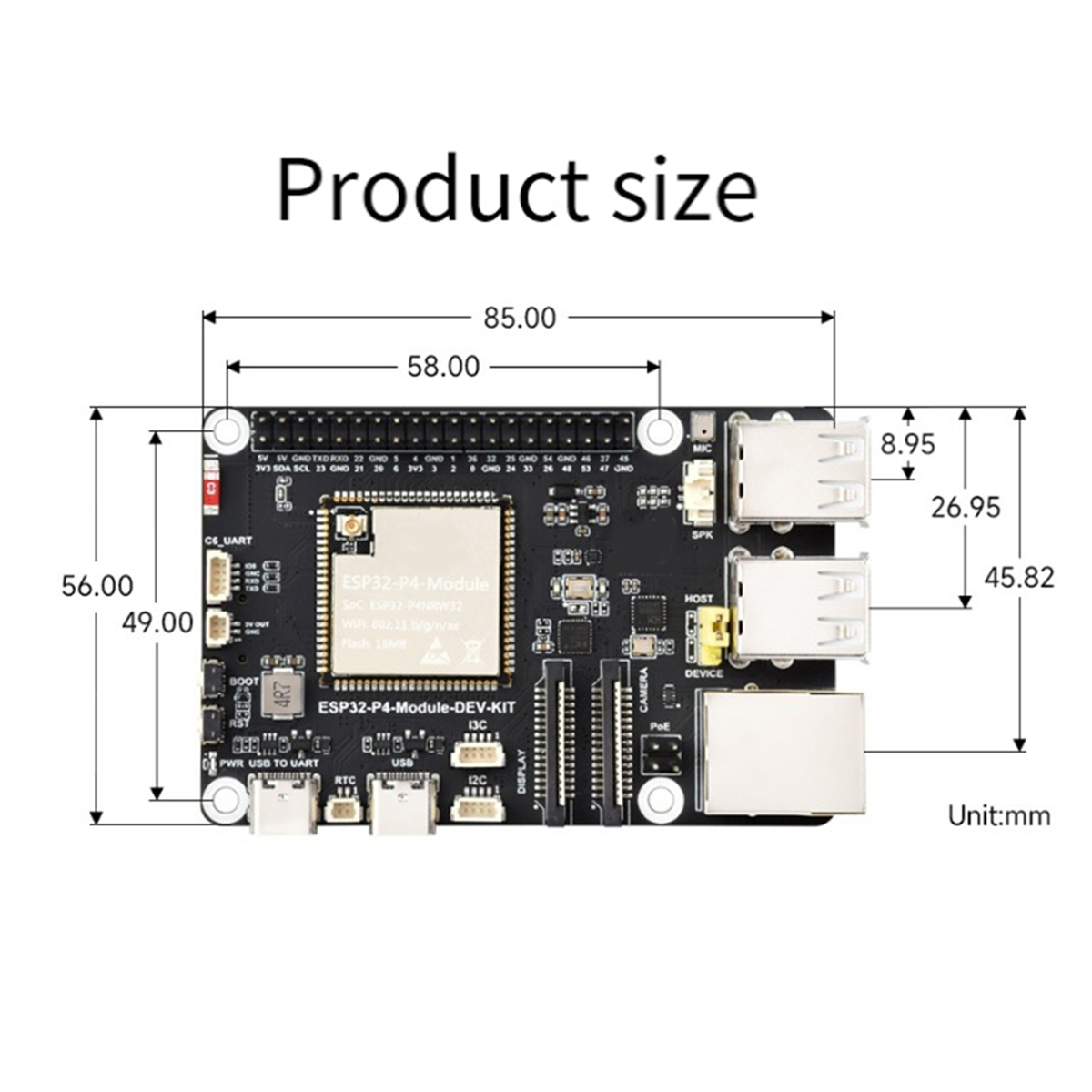 ESP32-P4-Module 7-Inch Touch Screen 720x1280 with 5MP OV5647 Camera Speaker Supports for Wi-Fi6/BLE POE Interface,1 x development board 1 x camera 1 x speaker 1 x display