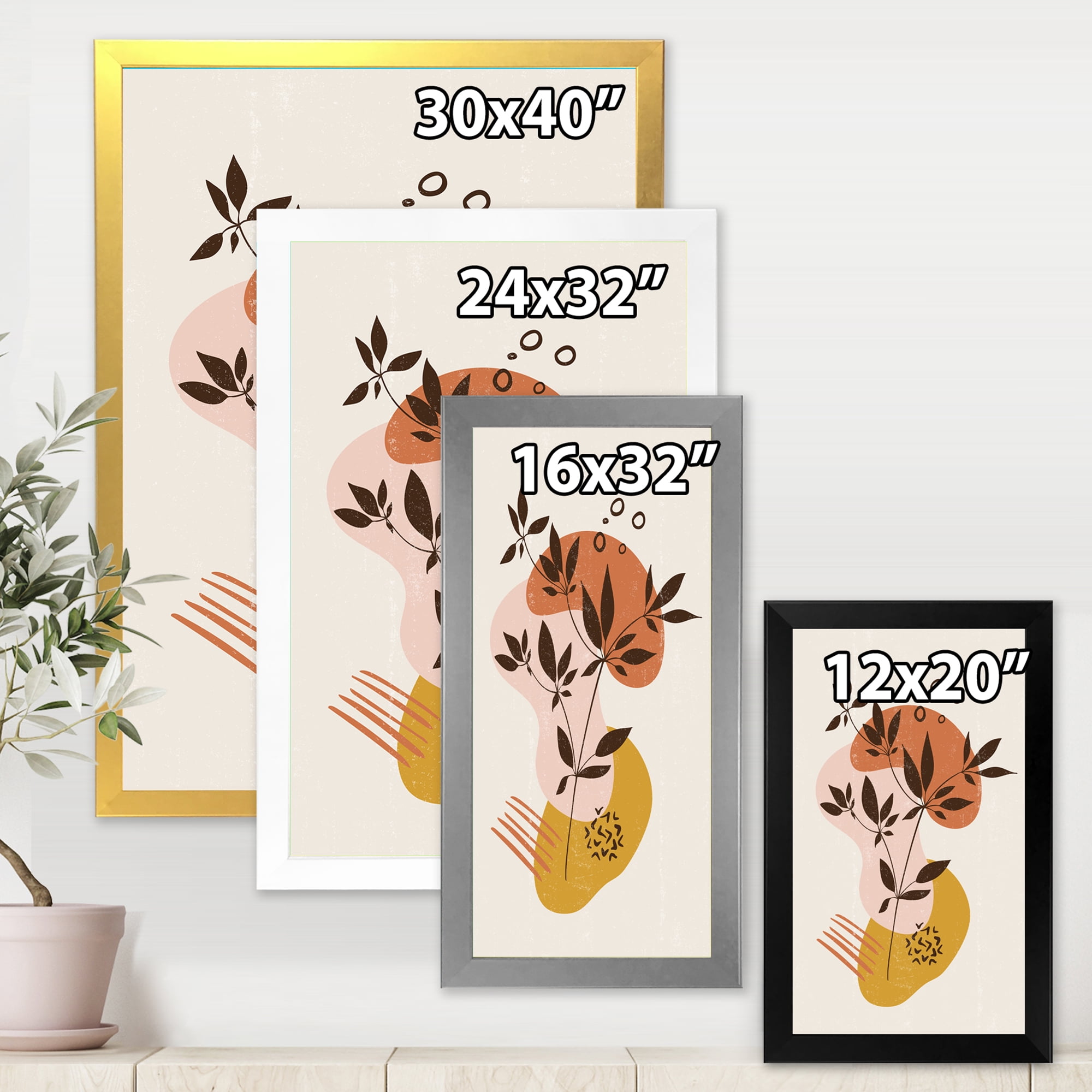 Designart 'Minimalist Shapes With Ancient Plant II' Modern Framed Art Print