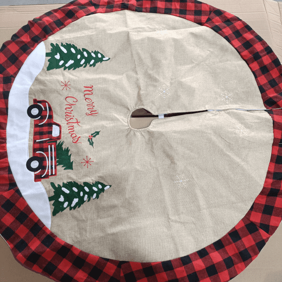 Senfot 120cm Buffalo Plaid Burlap Christmas Tree Skirt Fabric Soft Durable Xmas Tree Base Cover for Home Farmhouse Holiday Party Decor