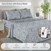 Lux Decor Collection 6-Piece Bed Sheet Set, Deep Pocket Queen Sheets Up to 16 Inch, 1 Flat Sheet , 1 Fitted Sheet & 4 Pillowcases (Queen, Grey)