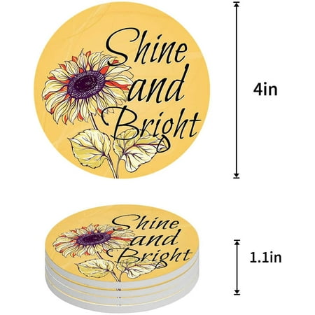 

ZHANZZK Sunflowers Shine and Bright Set of 6 Round Coaster for Drinks Absorbent Ceramic Stone Coasters Cup Mat with Cork Base for Home Kitchen Room Coffee Table Bar Decor