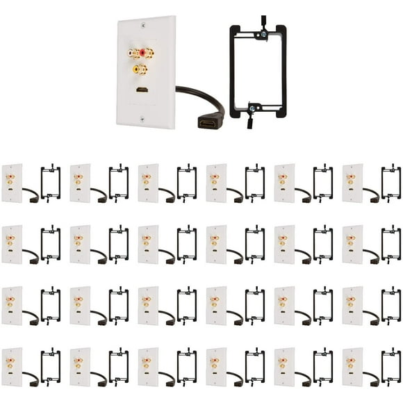 Buyer's Point HDMI Pigtail RCA Wall Plate [UL Listed] with Single Gang Low Voltage Mounting Bracket Device Pack of 25 White Kit