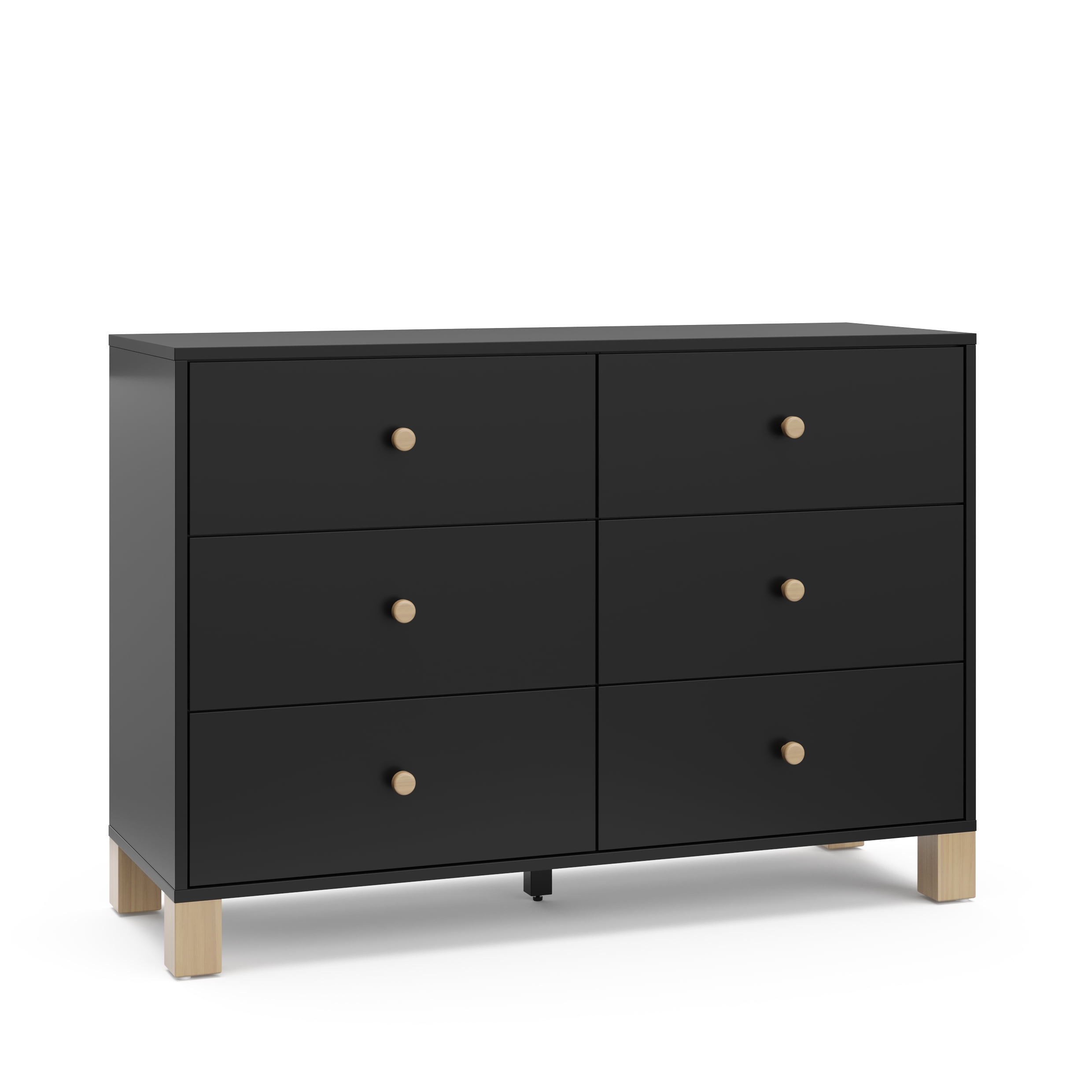 Storkcraft California 6 Drawer Nursery Wood Double Dresser, Black with Driftwood