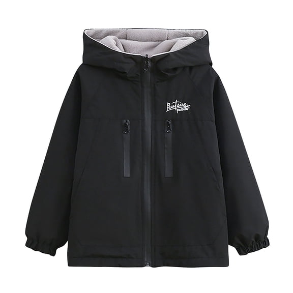ShomPort Windbreaker for Girls Warm Fleece Lined Hooded Raincoats Zip Pockets Outdoor Jackets Trench Coat 4-15 Years