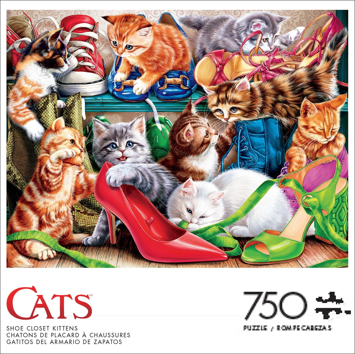 Buffalo Games Shoe Closet Kittens 750-Piece 24 x 18-Inch Interlocking Jigsaw Puzzle for Adults Ages 14+