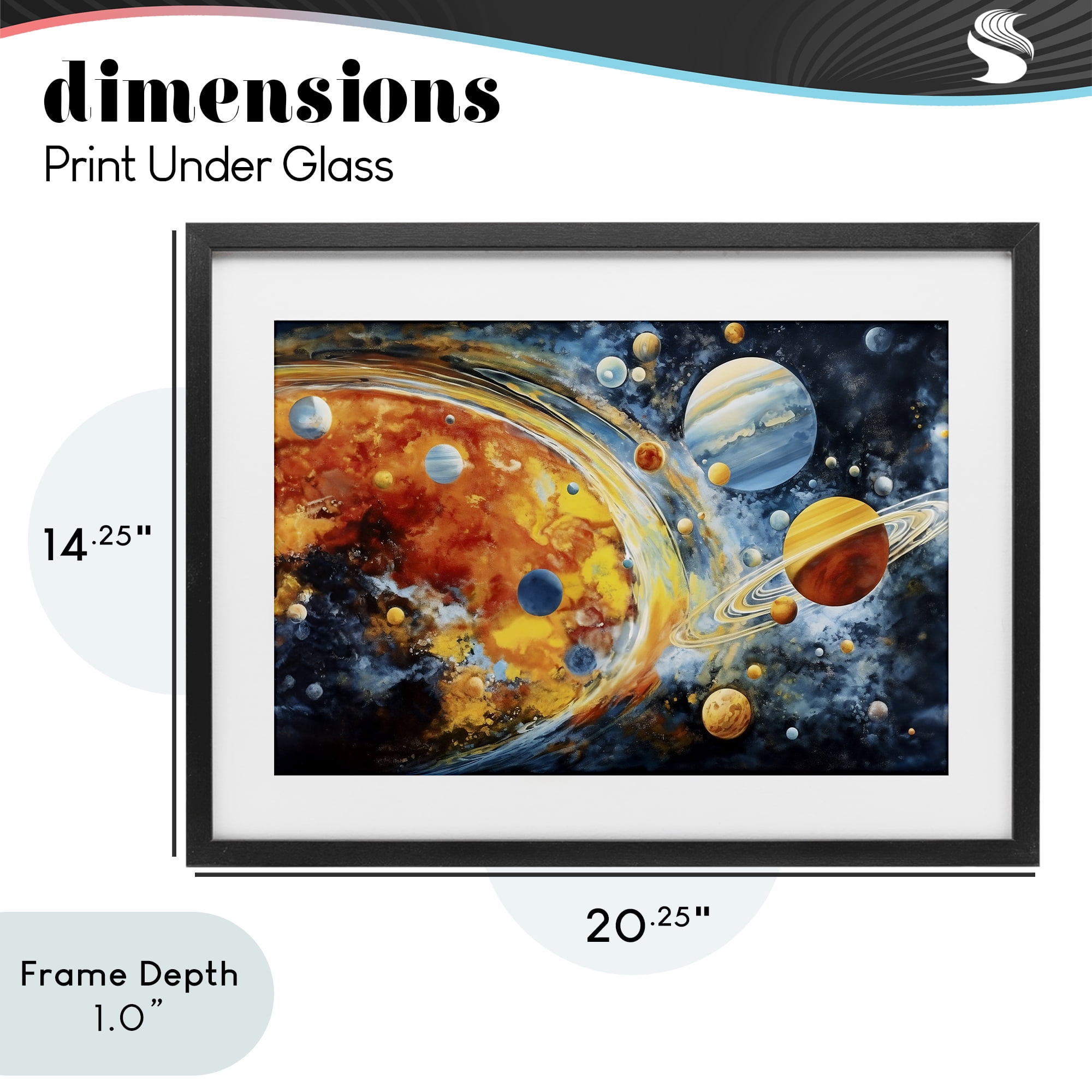 Stupell Industries Space Whirl Planets Black Framed Print Under Glass, design by Ray Powers