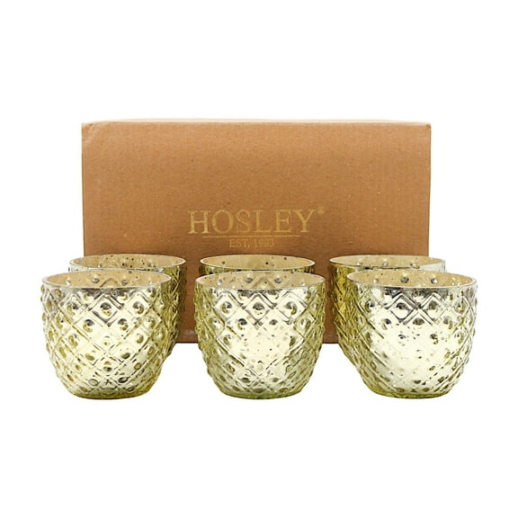 Hosley Set of 6, 2.75 inch Diameter, Gold Metallic Glass Votive Candle Holders