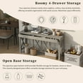thumbnail image 3 of GZXS 60-Inch Modern Farmhouse Console Table with 4 Drawers and X-Leg Design, Acacia Veneer Top & Open Bottom Storage (Gray), 3 of 9