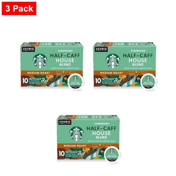Starbucks Half-Caff House Blend Medium Roast K-Cup Coffee Pods 10 ct - 3 Pack