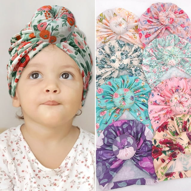 harmtty Newborn Cap Cute Big Knot Breathable Floral Print Head Wraps Baby Boys Girls Turban Hat