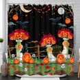 thumbnail image 1 of Whimsical Halloween Shower Curtain with Pumpkins, Crows & Skulls - Dark Theme, 1 of 5