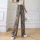 thumbnail image 3 of Pantalones anchos con pintura de tinta de seda de hielo para verano, pantalones anchos de gasa casuales de cintura alta y elásticos para mujer, 3 of 6