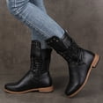 thumbnail image 2 of J-596 Black Ladies Chunky Heel Mid Calf Boots Round Toe Lace Up Casual Winter Fall Shoes For Daily Walking, 2 of 9