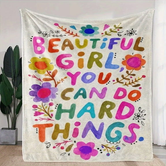 1pc Warm And Soft Flannel Blanket With English Slogan Print - Perfect For Bed, Sofa, And Camping