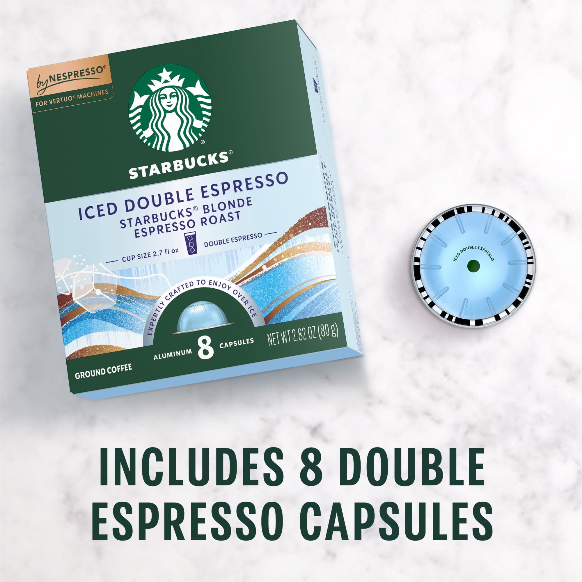 Starbucks by Nespresso Vertuo, Iced Double Espresso Starbucks Blonde Espresso Roast, 8 Pods